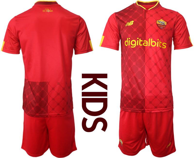 Youth 2022-2023 Club AS Rome home red blank Soccer Jersey->liverpool jersey->Soccer Club Jersey